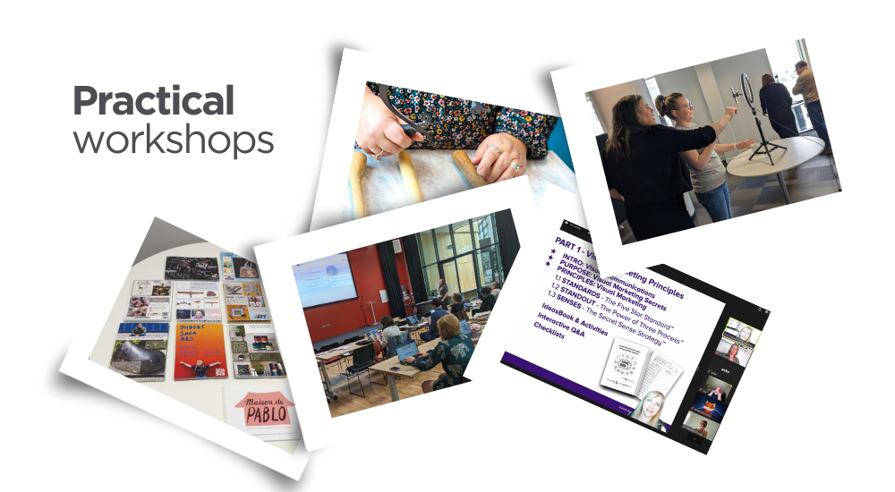 Collage of photographs of creative business workshops 